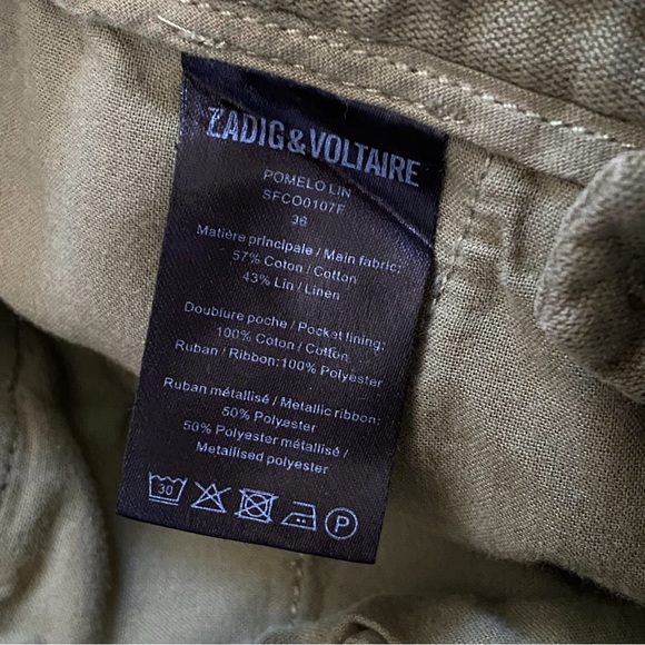 ZADIG & VOLTAIRE green yellow military side leg stripe Pomelo Linen Pants - Picture 13 of 14